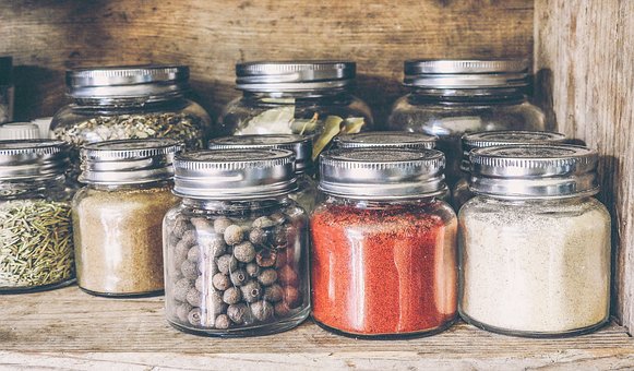 Spices kept nicely organized in kitchen 