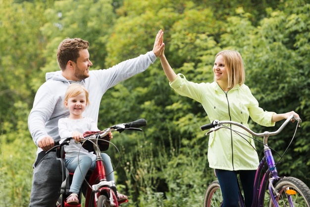 Family on bikes